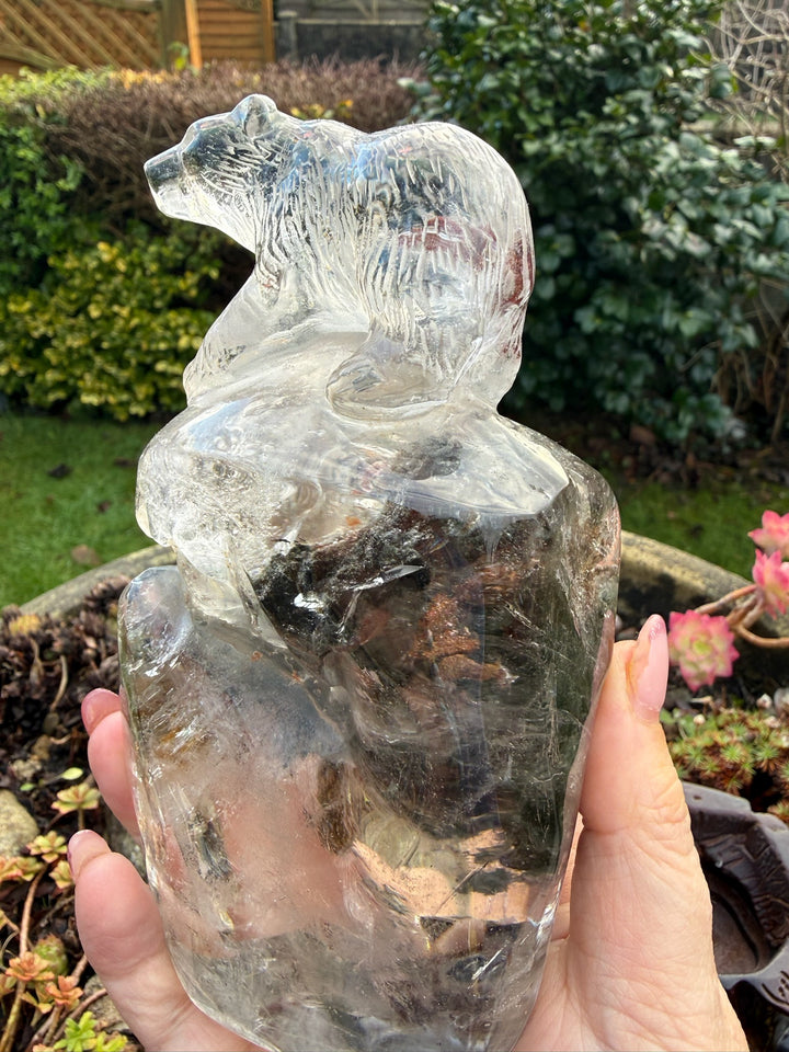 High Quality Lodolite Garden Quartz Bear Carving