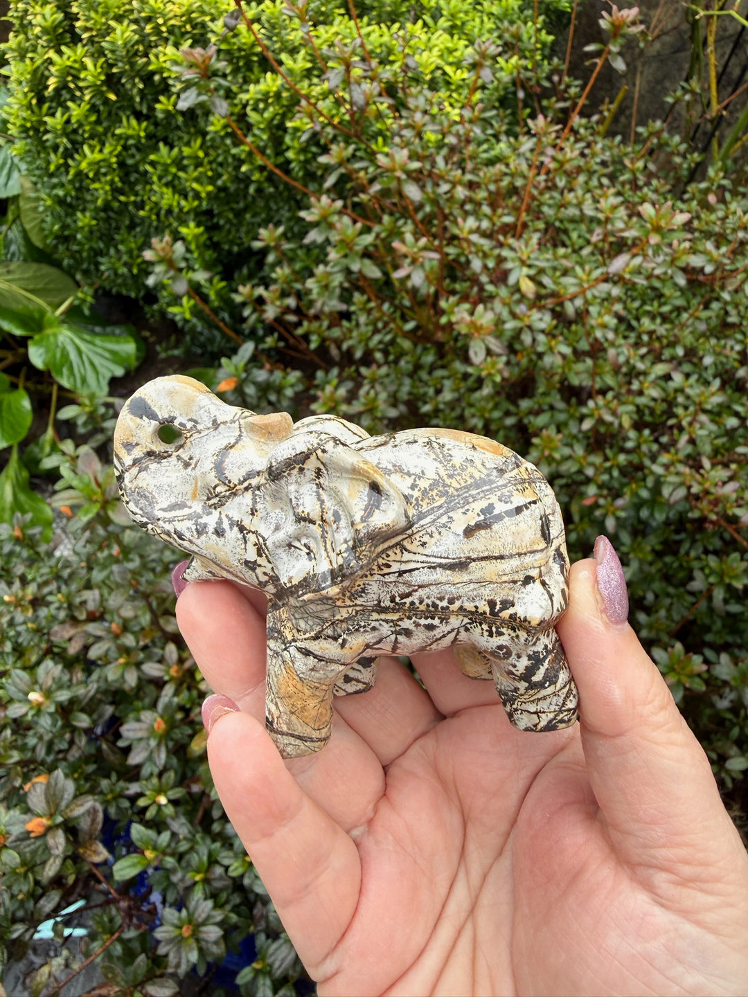 Picture Jasper Elephant Carving with Dendrites