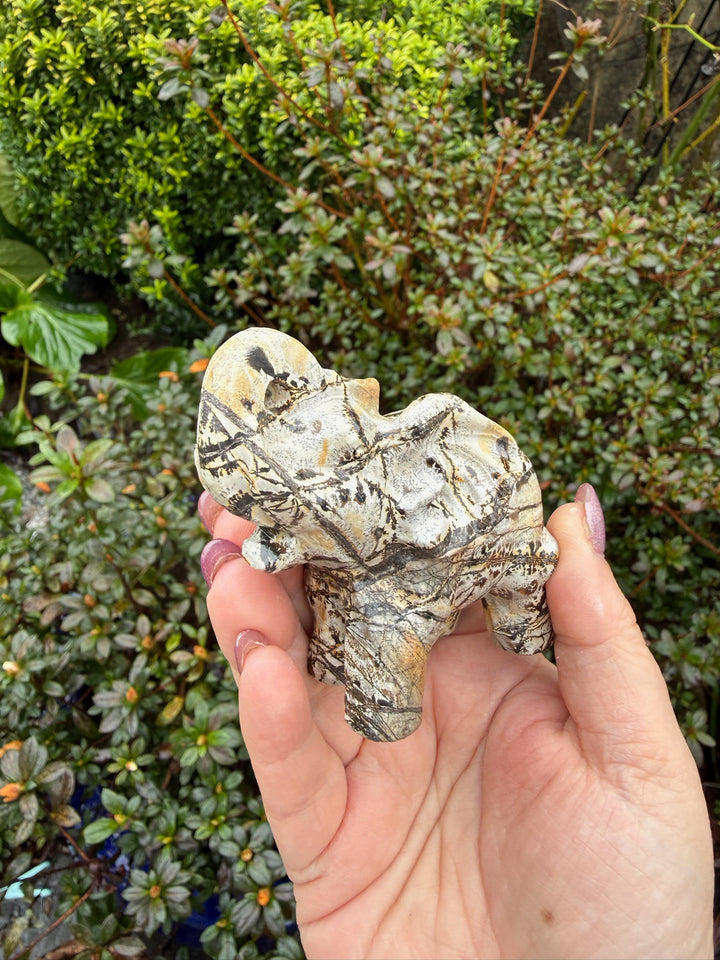 Picture Jasper Elephant Carving with Dendrites