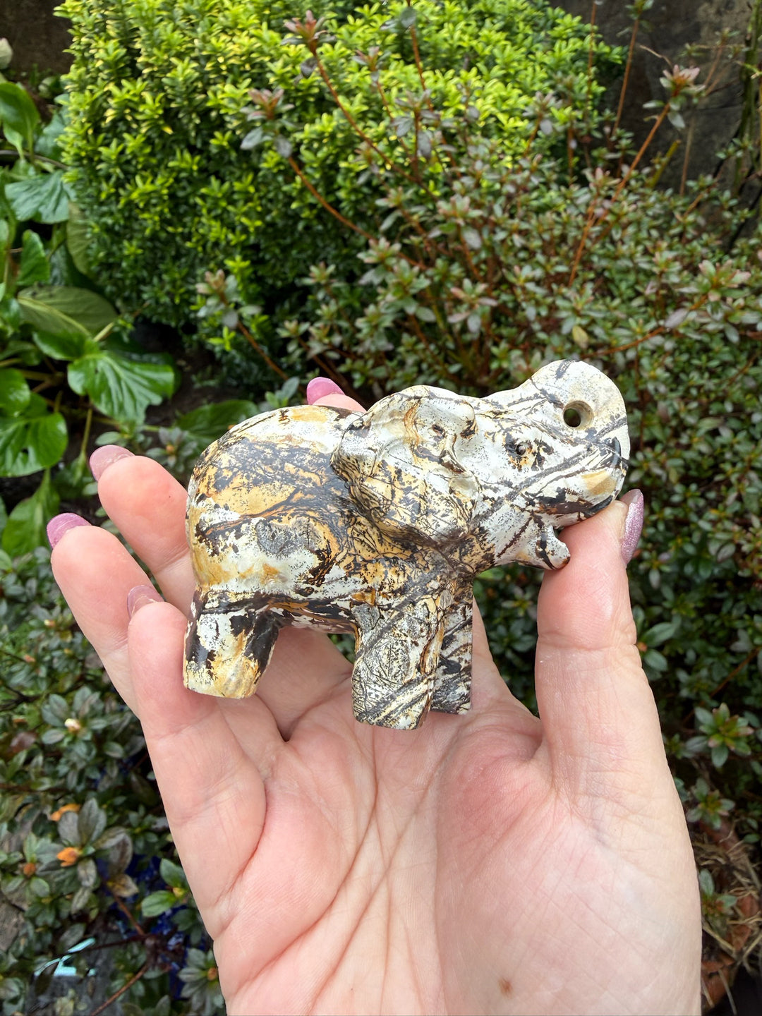 Picture Jasper Elephant Carving with Dendrites