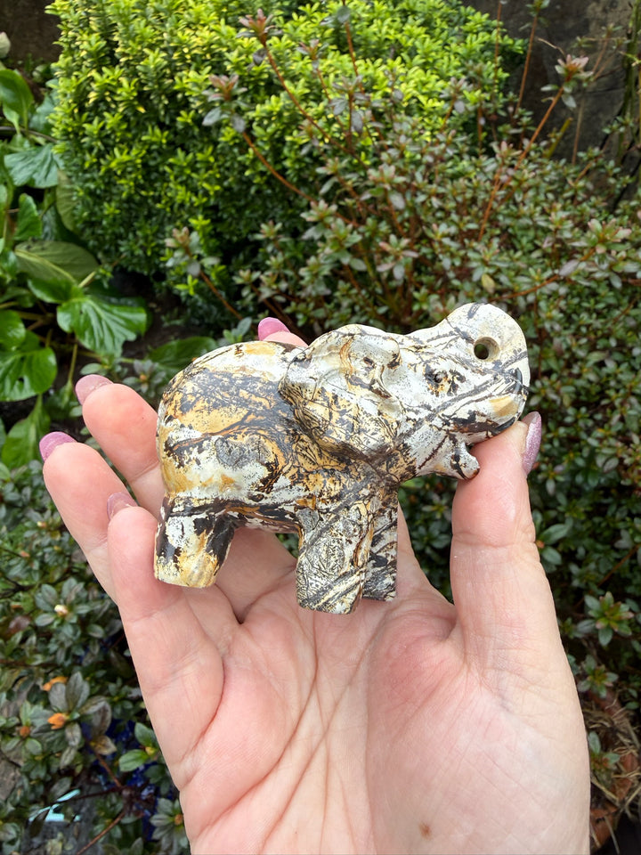 Picture Jasper Elephant Carving with Dendrites