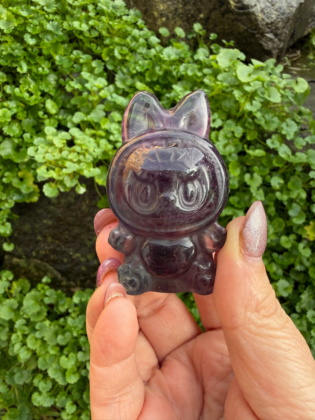 Dark Purple Fluorite Labubu Carving