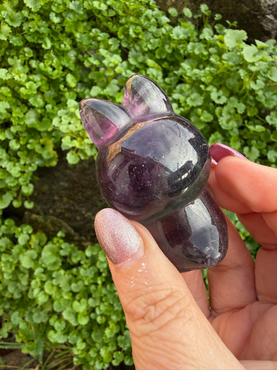 Dark Purple Fluorite Labubu Carving