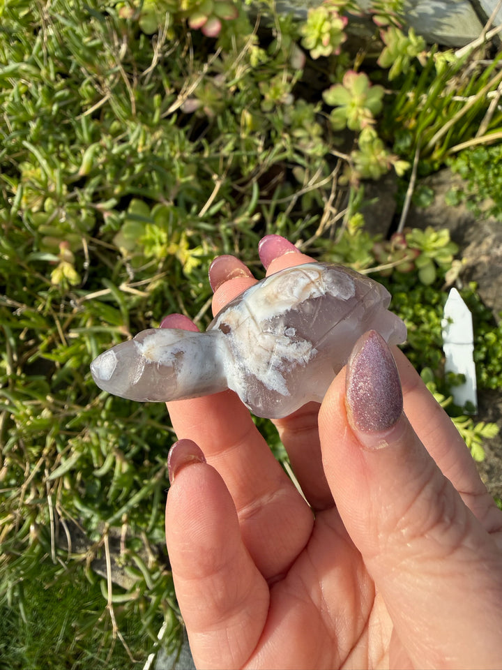 Flower Agate Turtle Carving