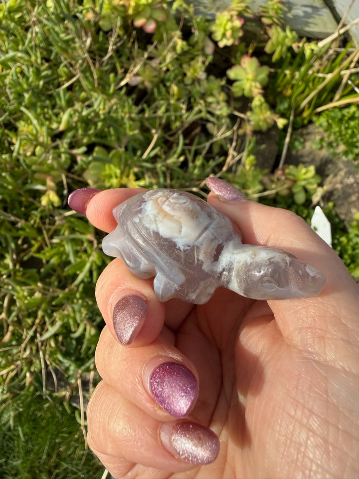 Flower Agate Turtle Carving