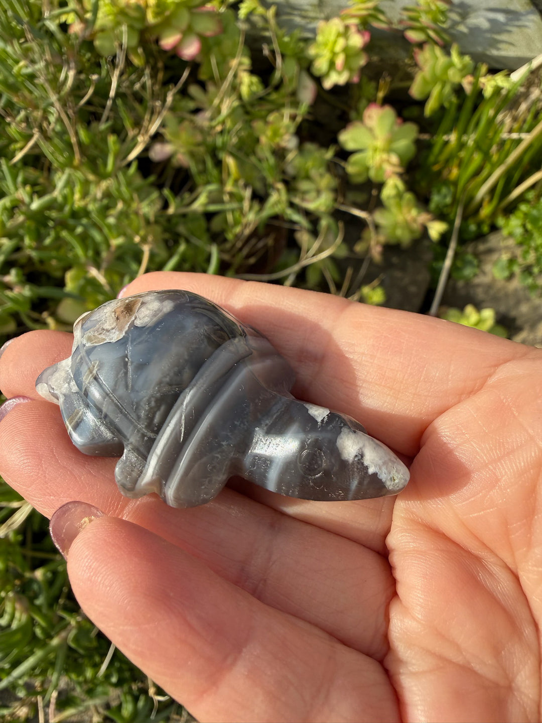 Flower Agate Turtle Carving