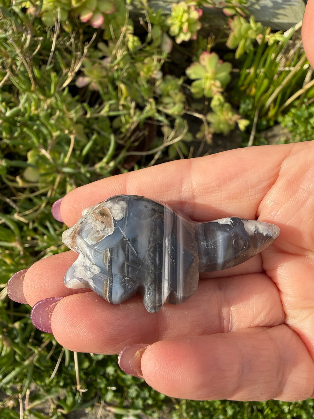 Flower Agate Turtle Carving