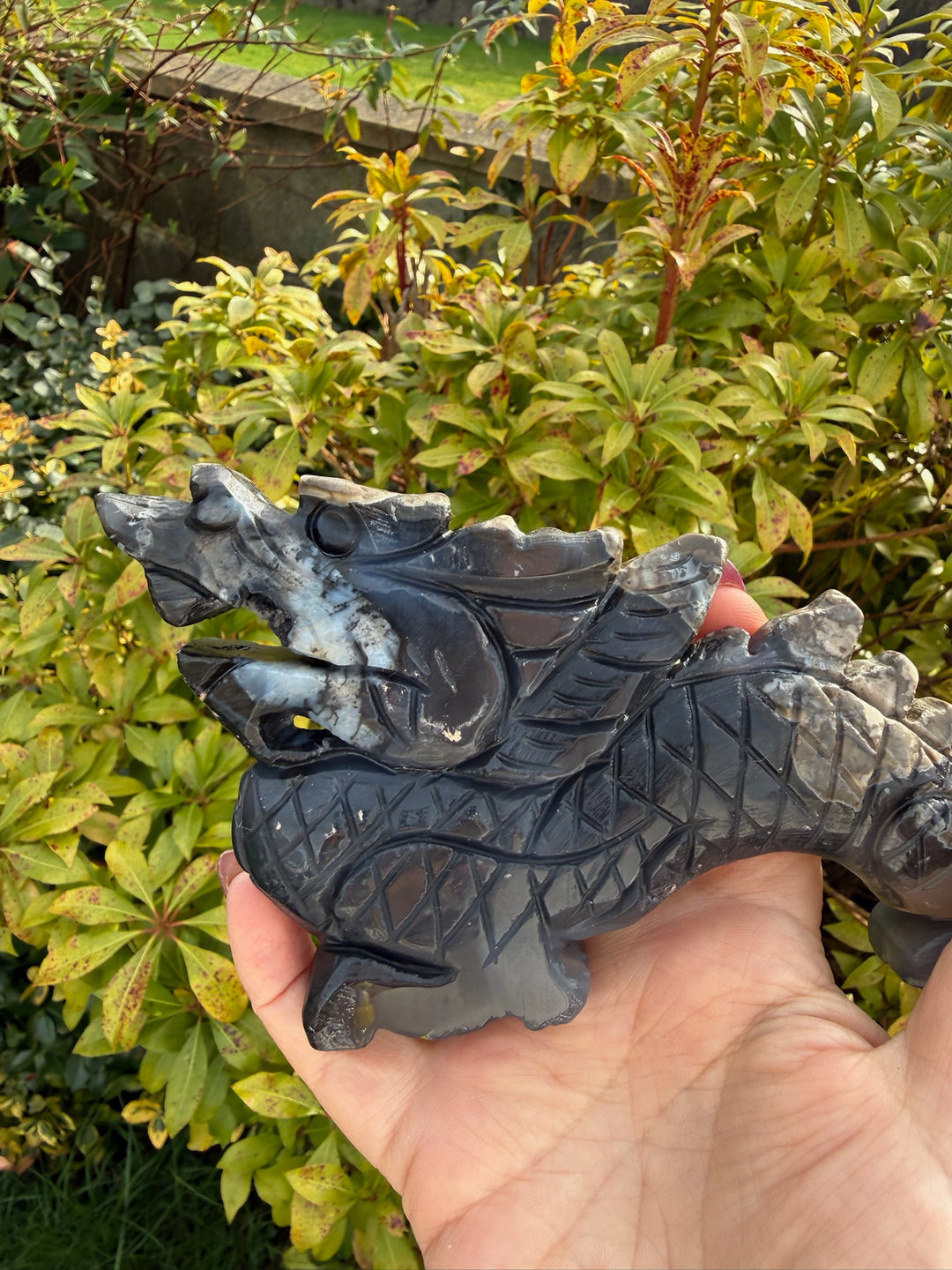 UV Reactive Volcano Agate Chinese Dragon Carving