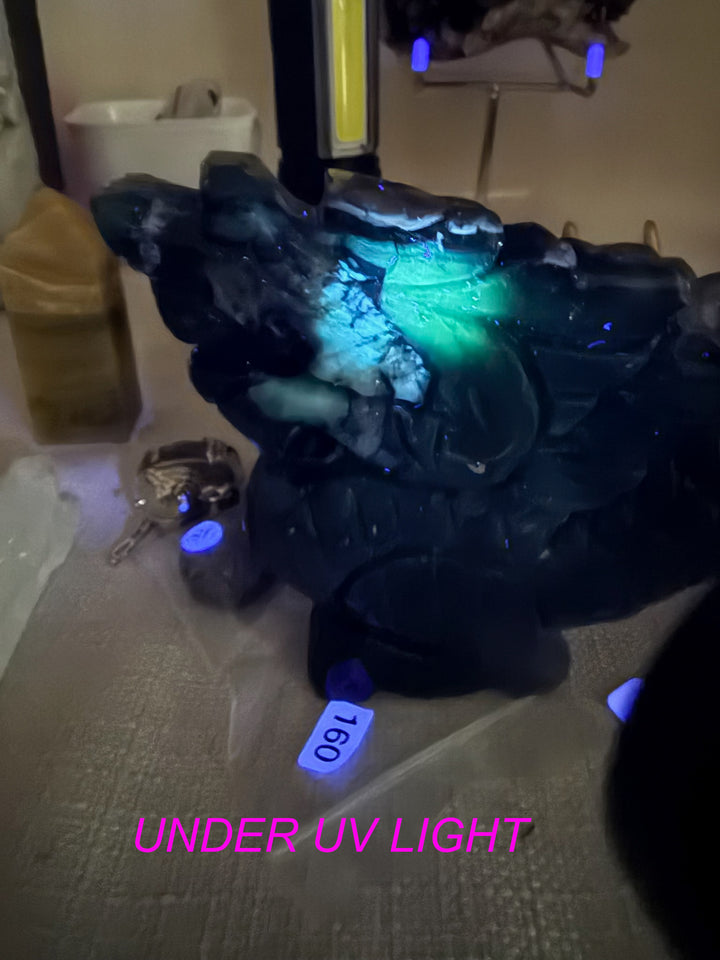 UV Reactive Volcano Agate Chinese Dragon Carving