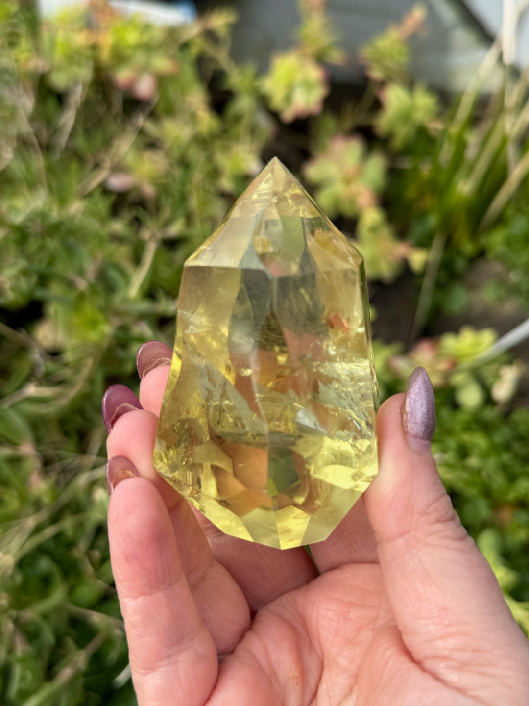 Citrine Faceted Point Carving with Rainbows