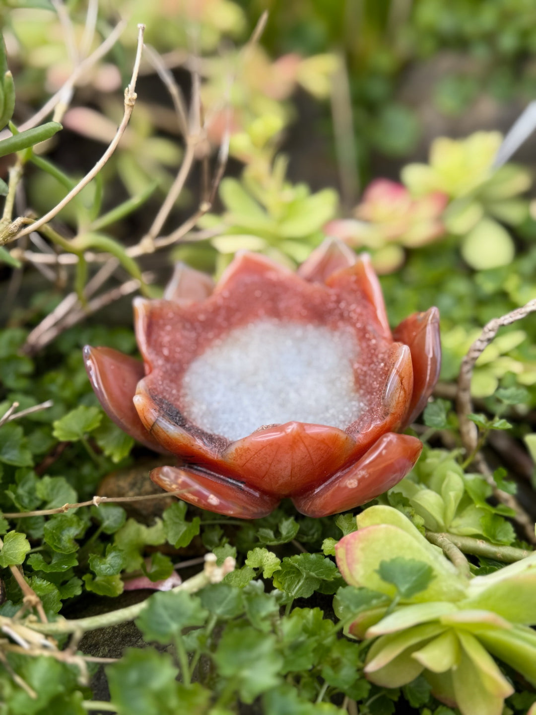 Druzy Agate Lotus Carving
