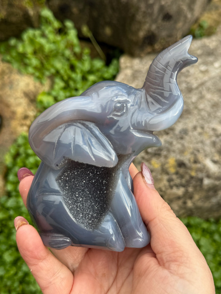 Druzy Agate Elephant Carving