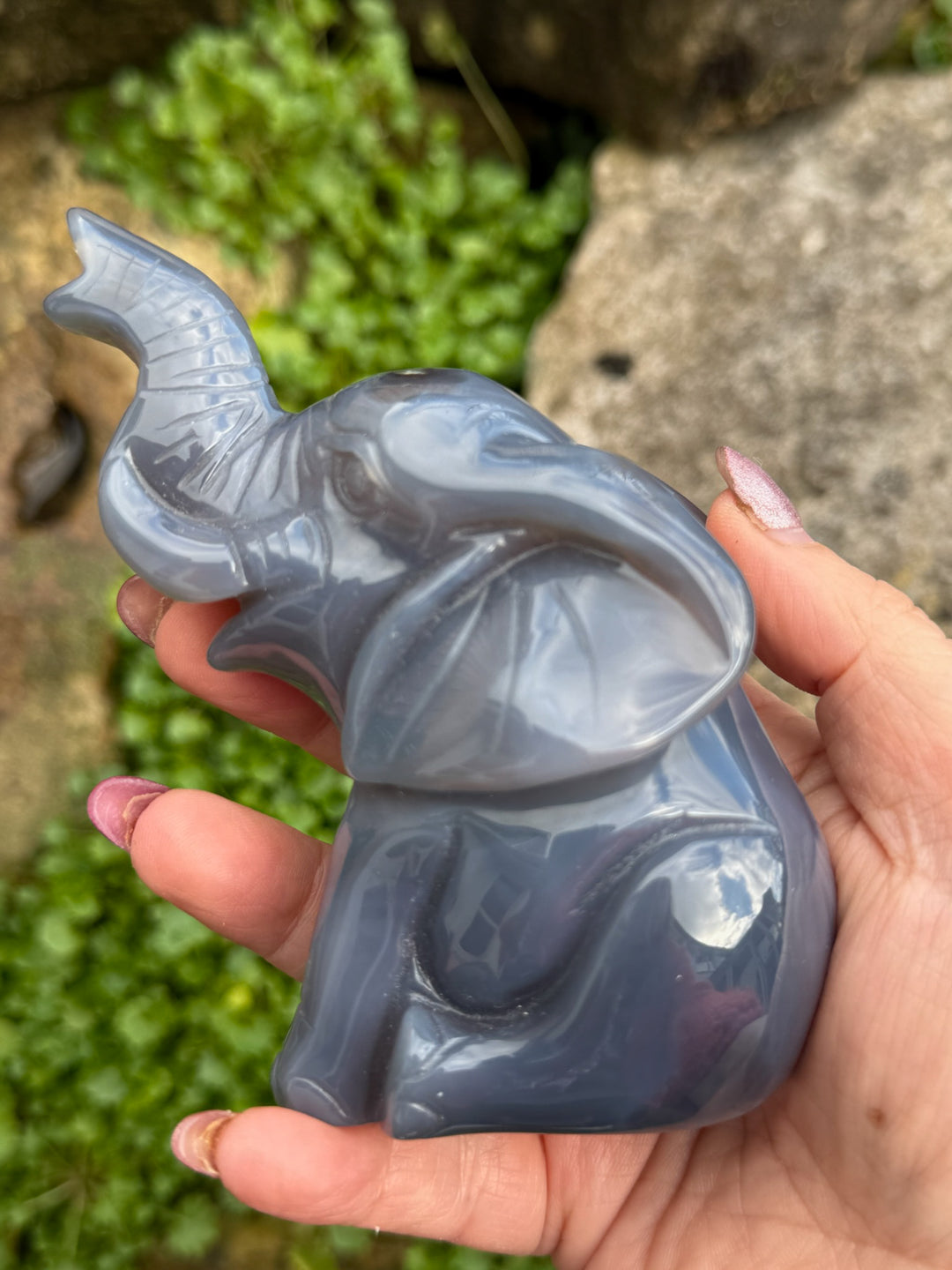 Druzy Agate Elephant Carving