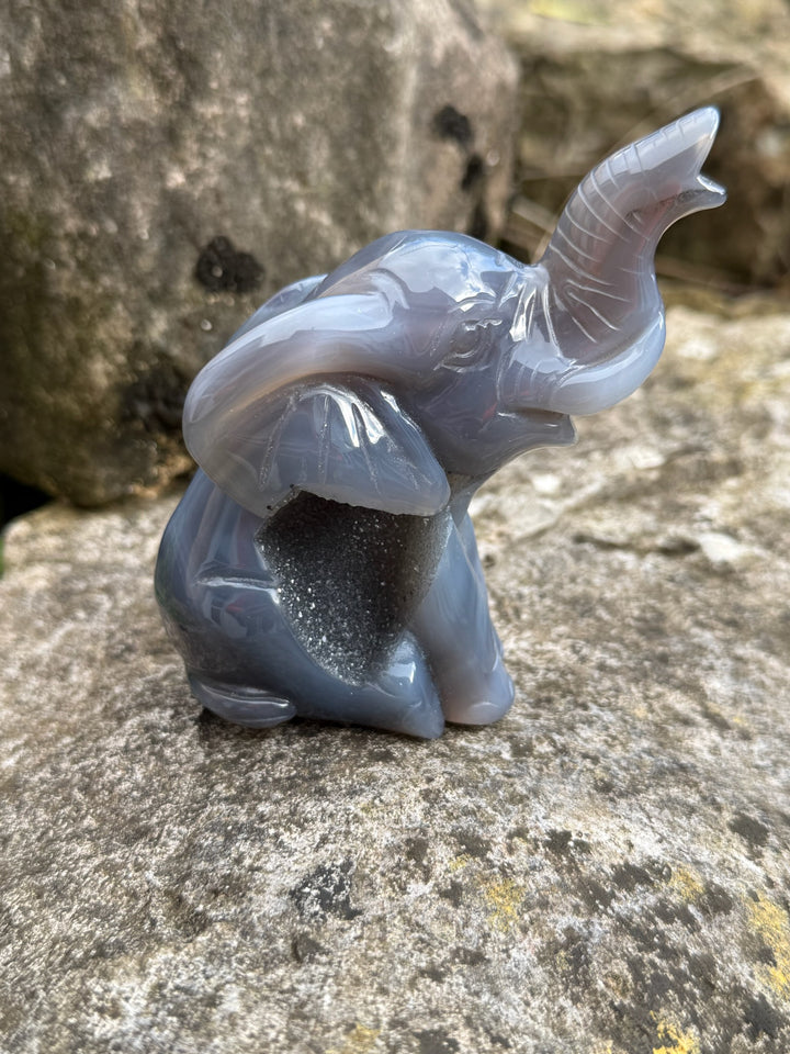 Druzy Agate Elephant Carving