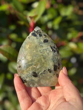 Load image into Gallery viewer, Prehnite and Epidote Flame Carving
