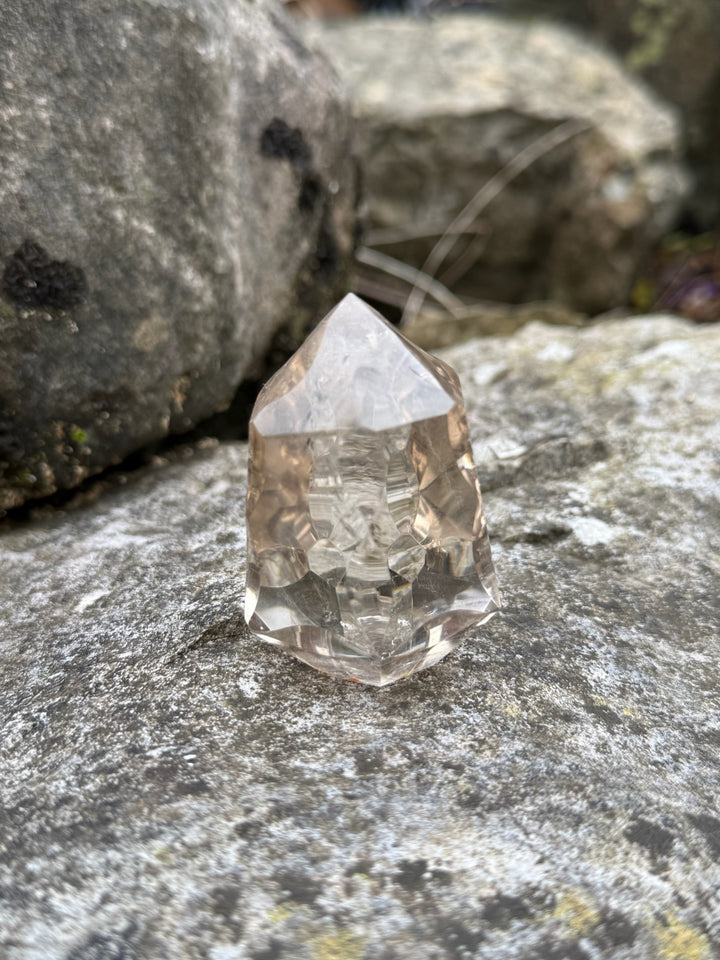 Smoky Quartz Faceted Tower with Rainbows