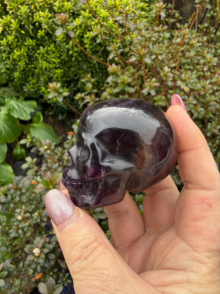 Dark Purple Fluorite Skull Carving