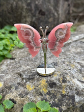 Load image into Gallery viewer, Rhodochrosite Butterfly Wings Carving and Stand
