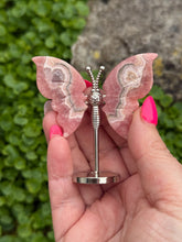 Load image into Gallery viewer, Rhodochrosite Butterfly Wings Carving and Stand
