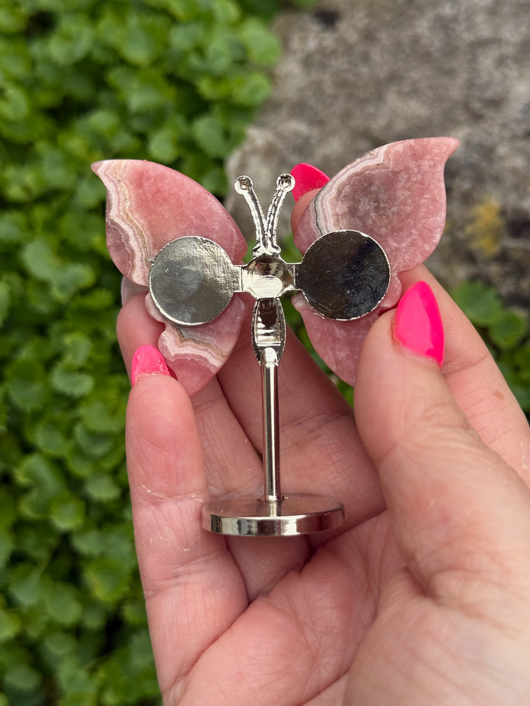 Rhodochrosite Butterfly Wings Carving and Stand