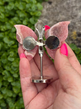 Load image into Gallery viewer, Rhodochrosite Butterfly Wings Carving and Stand
