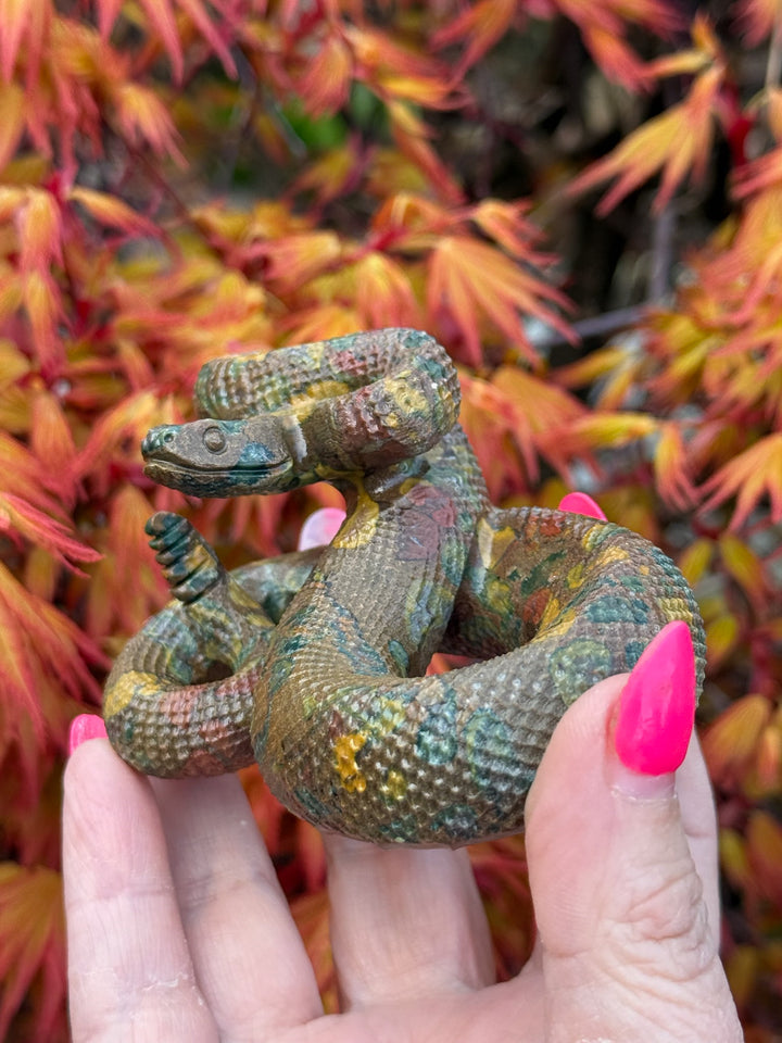 Fruit Jasper Realistic Snake Carving