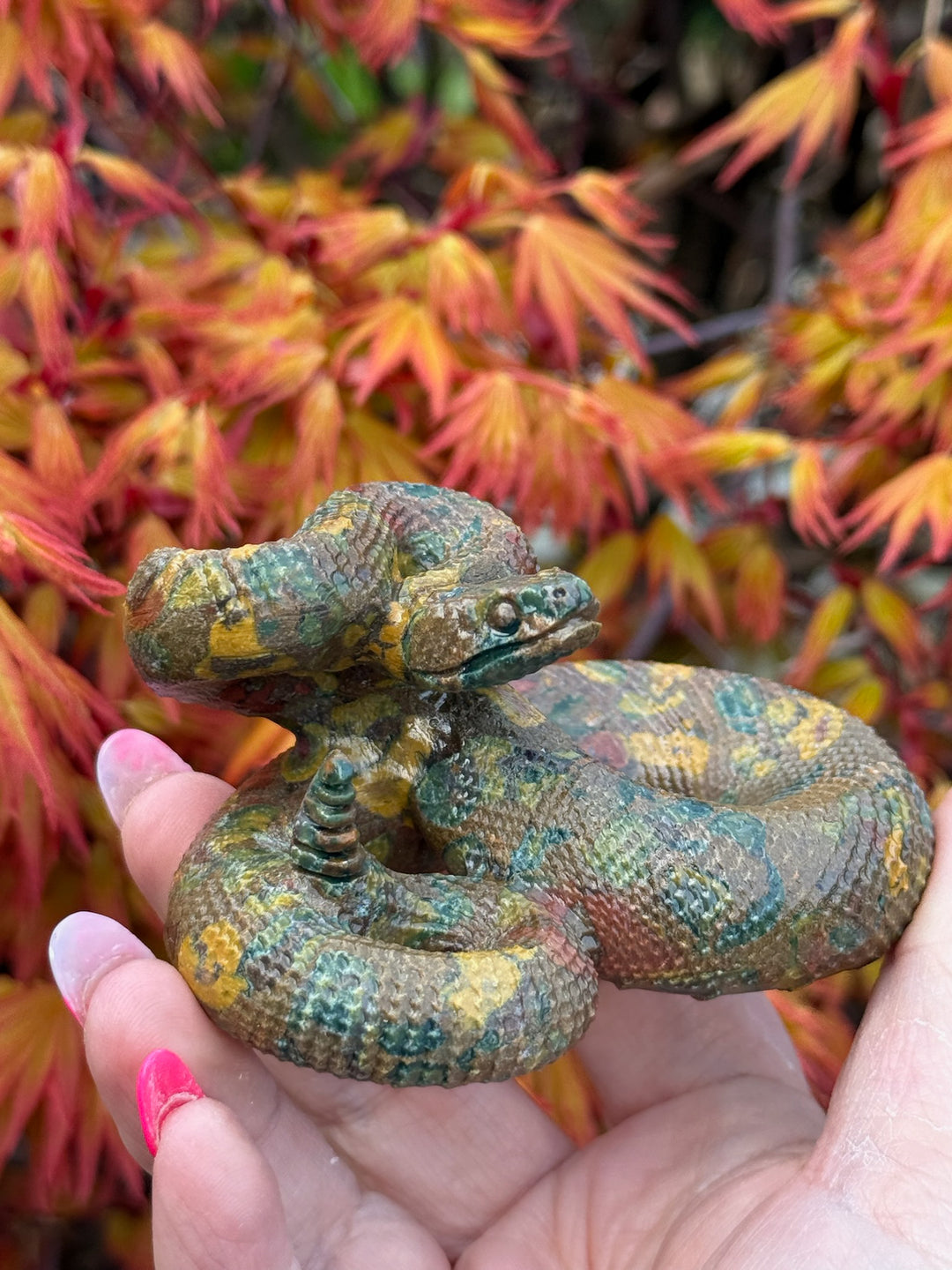 Fruit Jasper Realistic Snake Carving