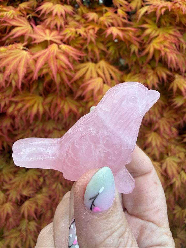 Rose Quartz Bird Carving