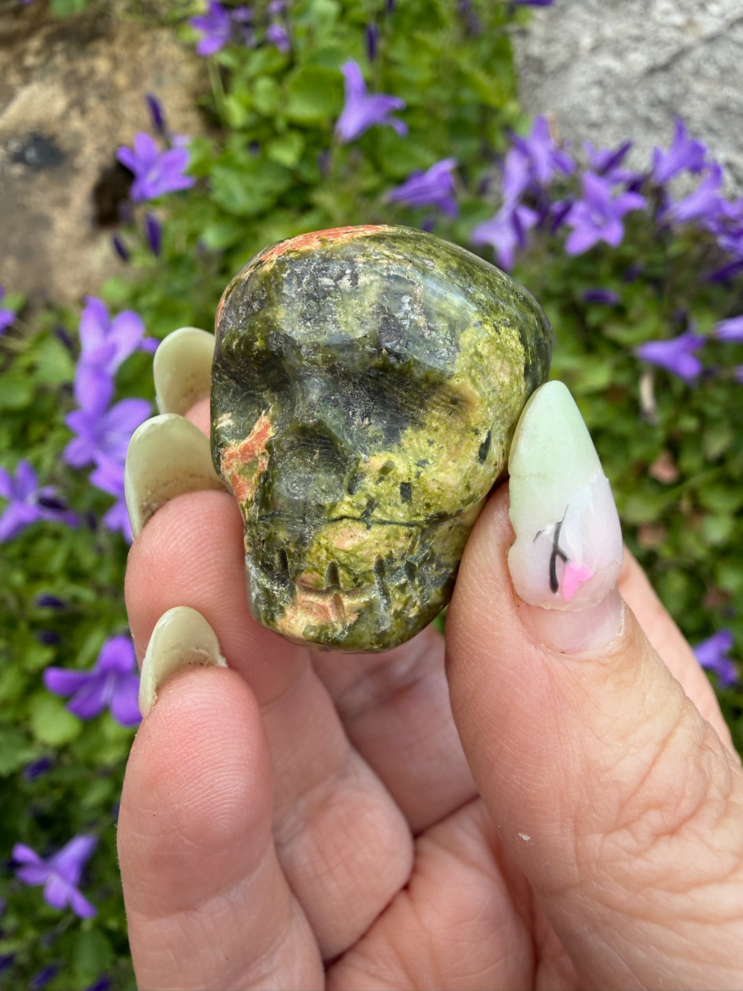 Unakite Pocket Skull Carving