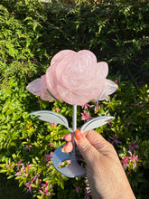 Load image into Gallery viewer, Rose Quartz Flower Carving on a Custom Stand
