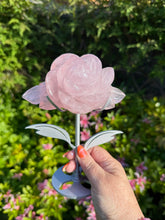 Load image into Gallery viewer, Rose Quartz Flower Carving on a Custom Stand
