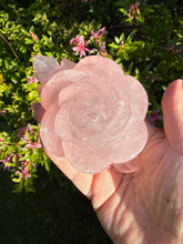 Load image into Gallery viewer, Rose Quartz Flower Carving on a Custom Stand
