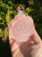 Load image into Gallery viewer, Rose Quartz Flower Carving on a Custom Stand
