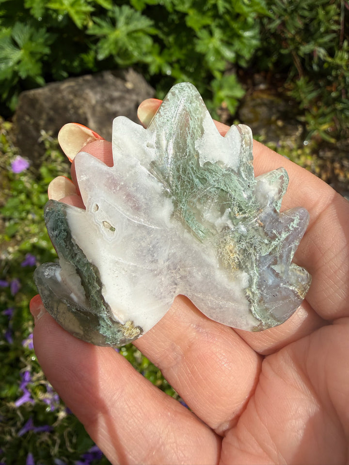 Moss Agate Leaf Carving