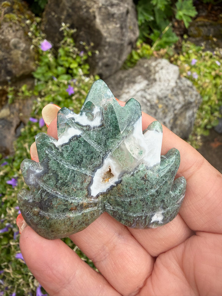 Moss Agate Leaf Carving from Madagascar