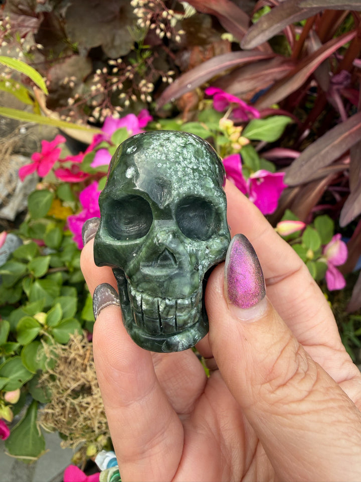 Rare Seraphinite Skull Carving Siberia