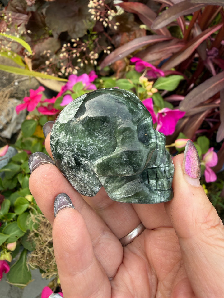 Rare Seraphinite Skull Carving Siberia