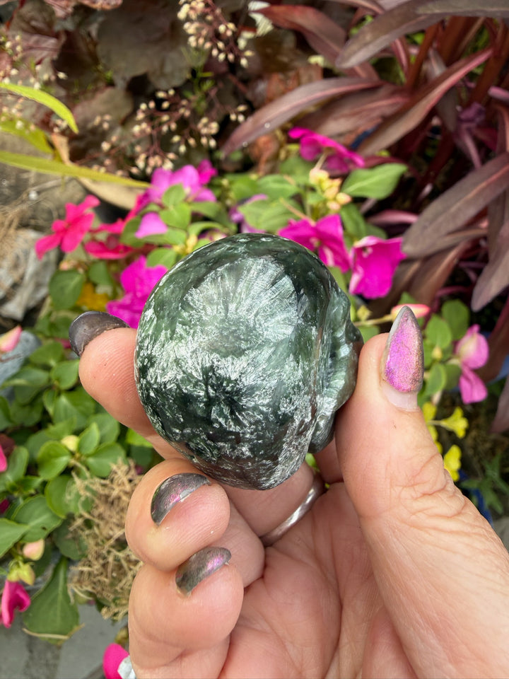 Rare Seraphinite Skull Carving Siberia