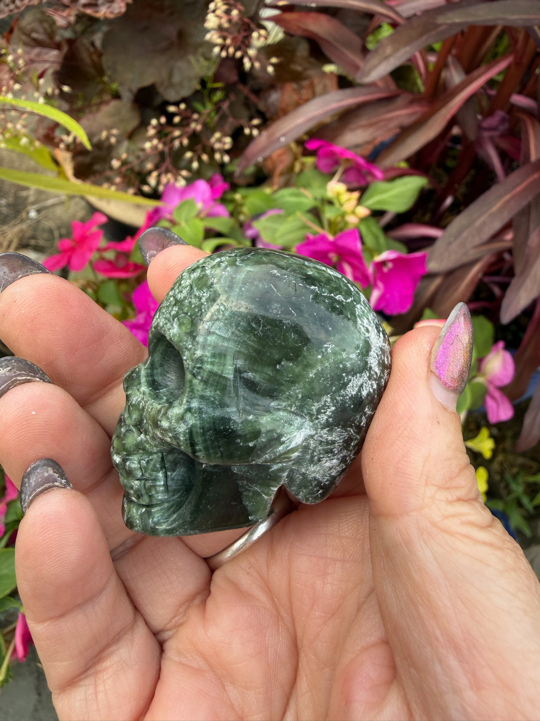Rare Seraphinite Skull Carving Siberia