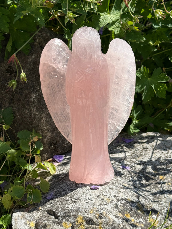 Large Rose Quartz Hand Carved Angel 21cm Tall