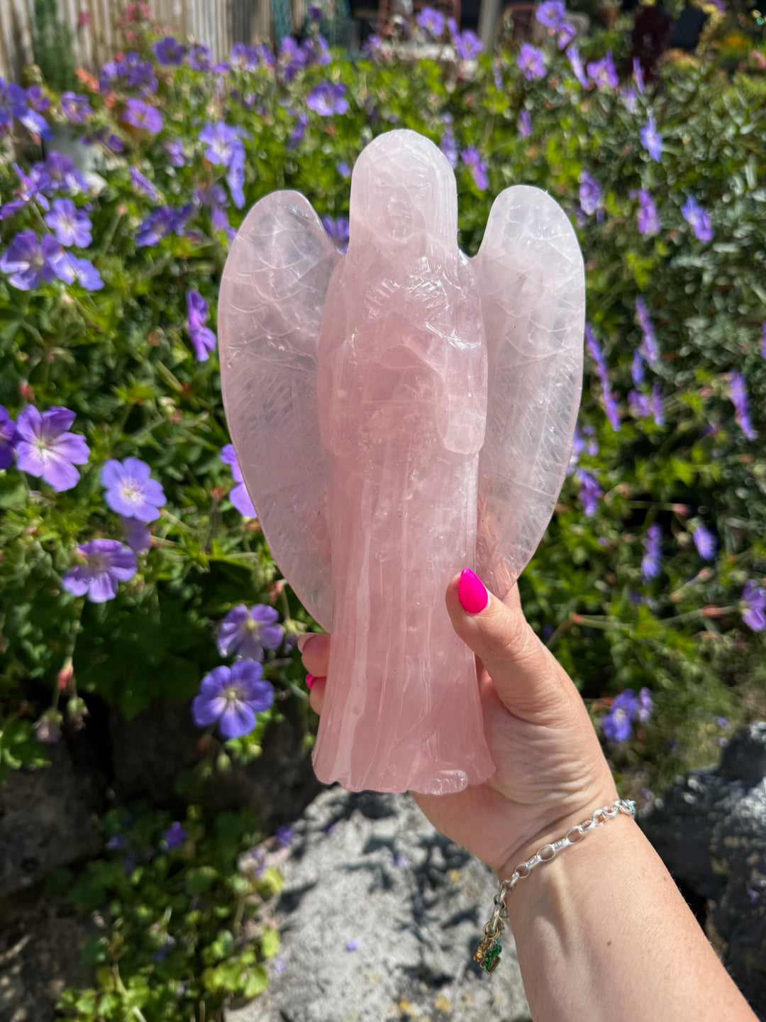 Large Rose Quartz Hand Carved Angel 21cm Tall