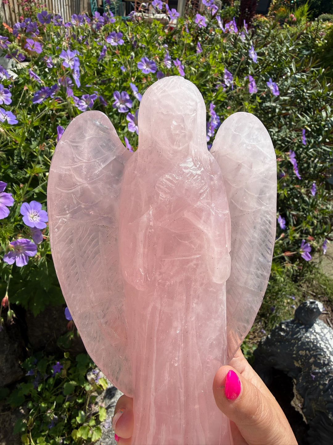 Large Rose Quartz Hand Carved Angel 21cm Tall