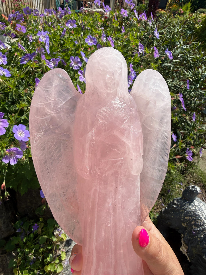 Large Rose Quartz Hand Carved Angel 21cm Tall