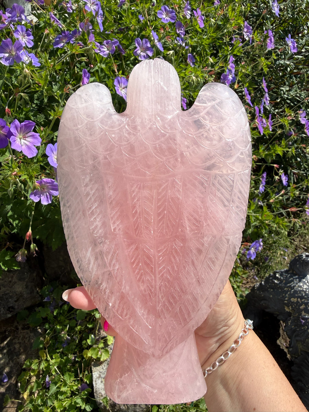 Large Rose Quartz Hand Carved Angel 21cm Tall