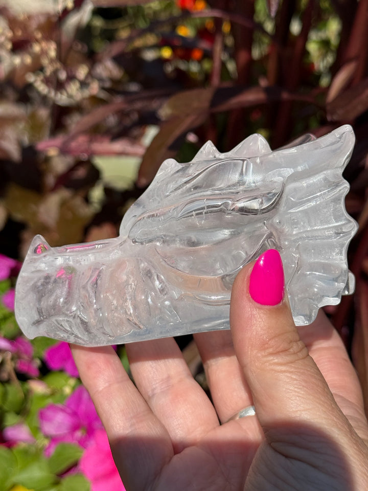 Clear Quartz Dragon Head Carving