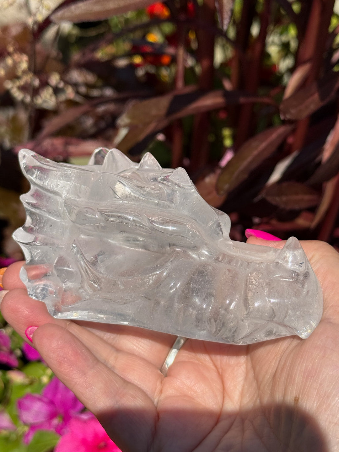 Clear Quartz Dragon Head Carving