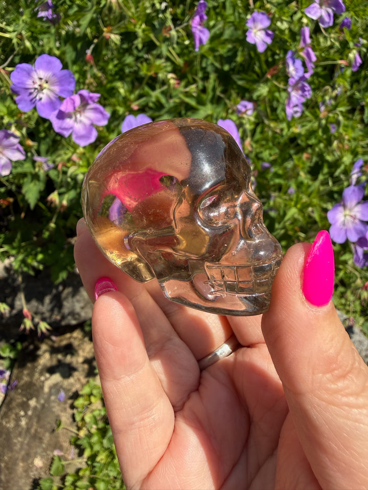 High Quality Clear Smoky Quartz Skull Carving