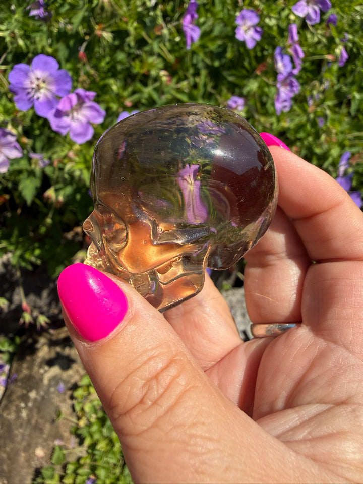 High Quality Clear Smoky Quartz Skull Carving