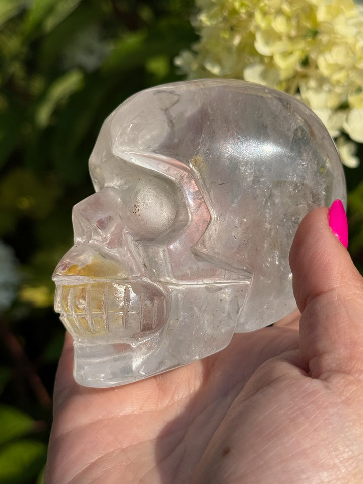 Clear Quartz Skull Carving with Golden Healer