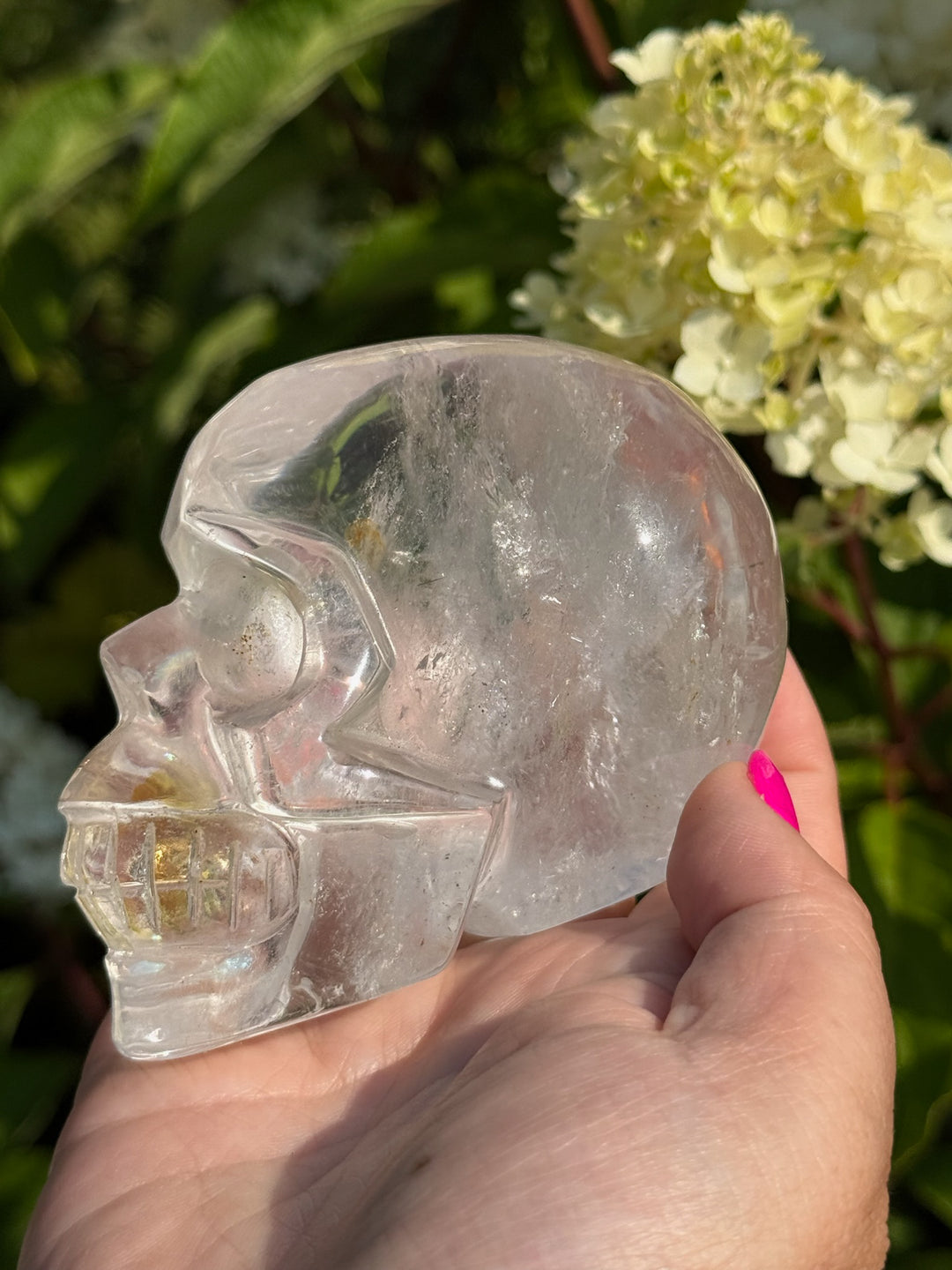 Clear Quartz Skull Carving with Golden Healer
